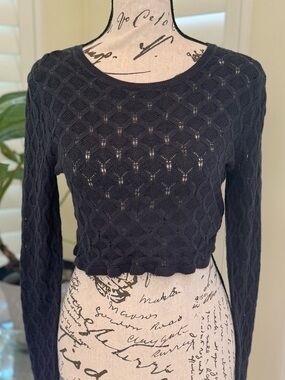 Florence by Mills le Pointelle Honeycomb lace cropped sweater size S NWT